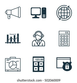 Set Of 9 Universal Editable Icons For Airport, SEO And Computer Hardware Topics. Includes Icons Such As Operator, Board, Investment And More.