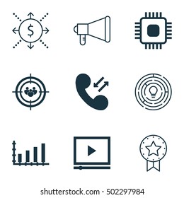 Set Of 9 Universal Editable Icons. Can Be Used For Web, Mobile And App Design. Includes Icons Such As Dynamics, Money, Present Badge And More.