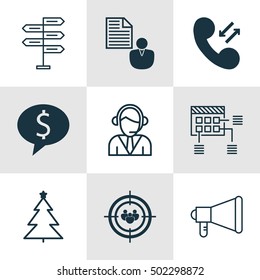 Set Of 9 Universal Editable Icons. Can Be Used For Web, Mobile And App Design. Includes Icons Such As Schedule, Opportunity, Announcement And More.
