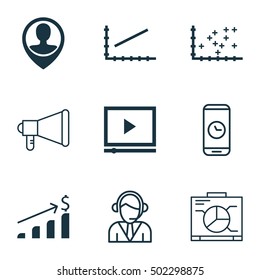 Set Of 9 Universal Editable Icons. Can Be Used For Web, Mobile And App Design. Includes Icons Such As Operator, Employee Location, Plot Diagram And More.