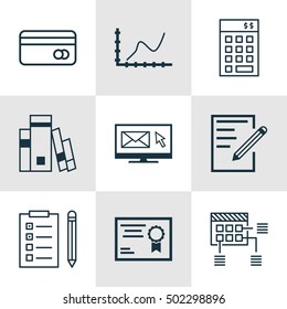 Set Of 9 Universal Editable Icons. Can Be Used For Web, Mobile And App Design. Includes Icons Such As Reminder, Library, Investment And More.