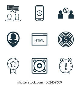 Set Of 9 Universal Editable Icons. Can Be Used For Web, Mobile And App Design. Includes Icons Such As Call Duration, Pin Employee, Music And More.