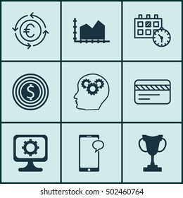 Set Of 9 Universal Editable Icons. Can Be Used For Web, Mobile And App Design. Includes Icons Such As Tournament, Business Goal, Currency Recycle And More.