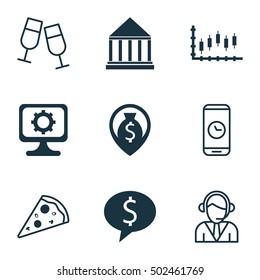 Set Of 9 Universal Editable Icons. Can Be Used For Web, Mobile And App Design. Includes Icons Such As Champagne Glasses, PC, Education Center And More.