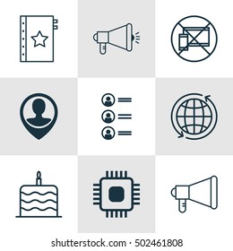 Set Of 9 Universal Editable Icons. Can Be Used For Web, Mobile And App Design. Includes Icons Such As Announcement, Warranty, World And More.