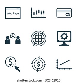 Set Of 9 Universal Editable Icons. Can Be Used For Web, Mobile And App Design. Includes Icons Such As Plastic Card, PPC, Stock Market And More.