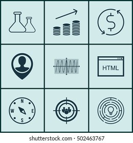 Set Of 9 Universal Editable Icons. Can Be Used For Web, Mobile And App Design. Includes Icons Such As Innovation, Focus Group, Coins Growth And More.