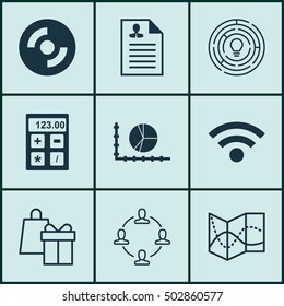 Set Of 9 Universal Editable Icons For Project Management, Human Resources And Statistics Topics. Includes Icons Such As Curriculum Vitae, Innovation, Road Map And More.