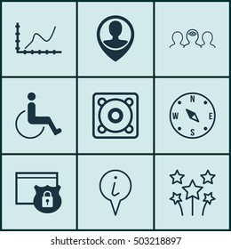 Set Of 9 Universal Editable Icons. Can Be Used For Web, Mobile And App Design. Includes Icons Such As Info Pointer, Locate, Employee Location And More.