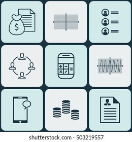 Set Of 9 Universal Editable Icons. Can Be Used For Web, Mobile And App Design. Includes Icons Such As Curriculum Vitae, Square Diagram, Job Applicants And More.