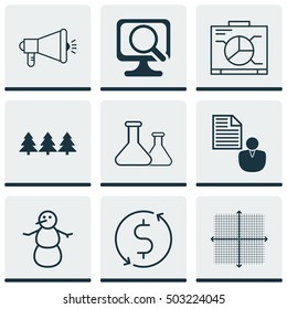 Set Of 9 Universal Editable Icons. Can Be Used For Web, Mobile And App Design. Includes Icons Such As Winter, Graphical Grid, Report And More.