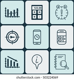 Set Of 9 Universal Editable Icons. Can Be Used For Web, Mobile And App Design. Includes Icons Such As Raise Diagram, Financial, Fail Graph And More.