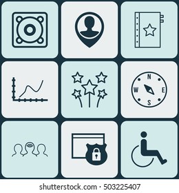 Set Of 9 Universal Editable Icons. Can Be Used For Web, Mobile And App Design. Includes Icons Such As Festive Fireworks, Achievement Graph, Locate And More.
