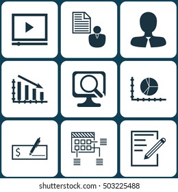 Set Of 9 Universal Editable Icons. Can Be Used For Web, Mobile And App Design. Includes Icons Such As Video Player, Report, Laptop And More.