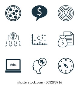 Set Of 9 Universal Editable Icons. Can Be Used For Web, Mobile And App Design. Includes Icons Such As Collaborative Solution, Human Mind, Pizza Meal And More.