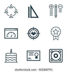 Set Of 9 Universal Editable Icons. Can Be Used For Web, Mobile And App Design. Includes Icons Such As Collaboration, Focus Group, Celebration Cake And More.
