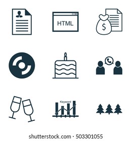 Set Of 9 Universal Editable Icons. Can Be Used For Web, Mobile And App Design. Includes Icons Such As Coding, Keyword Optimisation, Blank Cd And More.
