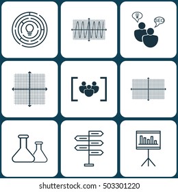 Set Of 9 Universal Editable Icons. Can Be Used For Web, Mobile And App Design. Includes Icons Such As Opportunity, Cosinus Diagram, Square Diagram And More.