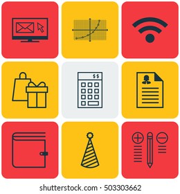 Set Of 9 Universal Editable Icons. Can Be Used For Web, Mobile And App Design. Includes Icons Such As Wireless, Line Grid, Decision Making And More.