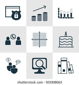 Set Of 9 Universal Editable Icons. Can Be Used For Web, Mobile And App Design. Includes Icons Such As Library, Phone Conference, Security And More.