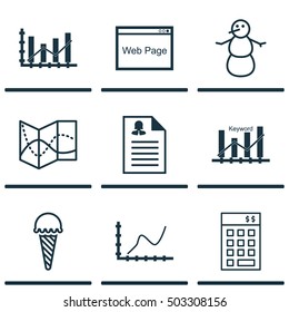 Set Of 9 Universal Editable Icons. Can Be Used For Web, Mobile And App Design. Includes Icons Such As Investment, Achievement Graph, Road Map And More.