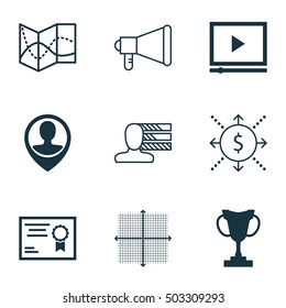 Set Of 9 Universal Editable Icons. Can Be Used For Web, Mobile And App Design. Includes Icons Such As Announcement, Money, Tournament And More.