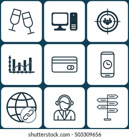Set Of 9 Universal Editable Icons. Can Be Used For Web, Mobile And App Design. Includes Icons Such As Desktop Computer, Connectivity, Focus Group And More.