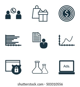 Set Of 9 Universal Editable Icons. Can Be Used For Web, Mobile And App Design. Includes Icons Such As Business Goal, Chemical, Phone Conference And More.