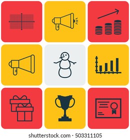 Set Of 9 Universal Editable Icons. Can Be Used For Web, Mobile And App Design. Includes Icons Such As Dynamics, Certificate, Winter And More.