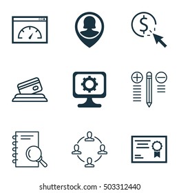 Set Of 9 Universal Editable Icons. Can Be Used For Web, Mobile And App Design. Includes Icons Such As Credit Card, Certificate, Collaboration And More.