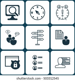 Set Of 9 Universal Editable Icons. Can Be Used For Web, Mobile And App Design. Includes Icons Such As Security, Job Applicants, Time Management And More.