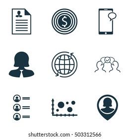 Set Of 9 Universal Editable Icons. Can Be Used For Web, Mobile And App Design. Includes Icons Such As Messaging, Comparison, Business Woman And More.