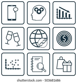 Set Of 9 Universal Editable Icons. Can Be Used For Web, Mobile And App Design. Includes Icons Such As Shopping, Business Goal, Messaging And More.