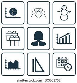 Set Of 9 Universal Editable Icons. Can Be Used For Web, Mobile And App Design. Includes Icons Such As Profit Graph, Winter, Cooperation And More.