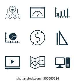 Set Of 9 Universal Editable Icons. Can Be Used For Web, Mobile And App Design. Includes Icons Such As Dynamics, Road Map, Money Trasnfer And More.