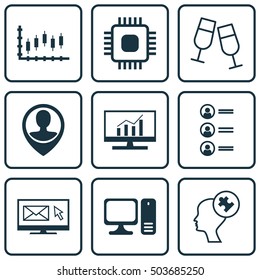 Set Of 9 Universal Editable Icons. Can Be Used For Web, Mobile And App Design. Includes Icons Such As Employee Location, Job Applicants, Champagne Glasses And More.