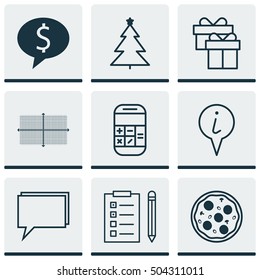 Set Of 9 Universal Editable Icons. Can Be Used For Web, Mobile And App Design. Includes Icons Such As Decorated Tree, Reminder, Square Diagram And More.