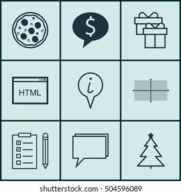 Set Of 9 Universal Editable Icons. Can Be Used For Web, Mobile And App Design. Includes Icons Such As Reminder, Decorated Tree, Business Deal And More.