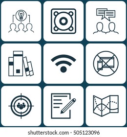 Set Of 9 Universal Editable Icons. Can Be Used For Web, Mobile And App Design. Includes Icons Such As Focus Group, Wireless, Forbidden Mobile And More.