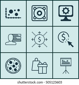 Set Of 9 Universal Editable Icons. Can Be Used For Web, Mobile And App Design. Includes Icons Such As Personal Skills, Presentation, PC And More.