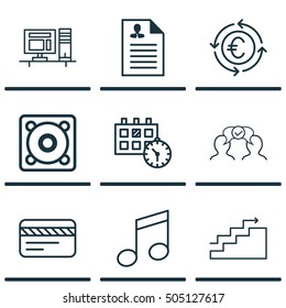 Set Of 9 Universal Editable Icons. Can Be Used For Web, Mobile And App Design. Includes Icons Such As Cooperation, Appointment, Bank Card And More.