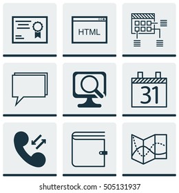 Set Of 9 Universal Editable Icons. Can Be Used For Web, Mobile And App Design. Includes Icons Such As Road Map, Coding, Date And More.