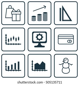 Set Of 9 Universal Editable Icons. Can Be Used For Web, Mobile And App Design. Includes Icons Such As Sequence Graphics, Measurement, Shopping And More.