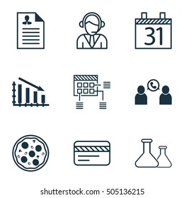 Set Of 9 Universal Editable Icons. Can Be Used For Web, Mobile And App Design. Includes Icons Such As Phone Conference, Date, Operator And More.