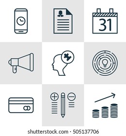 Set Of 9 Universal Editable Icons. Can Be Used For Web, Mobile And App Design. Includes Icons Such As Date, Female Application, Plastic Card And More.