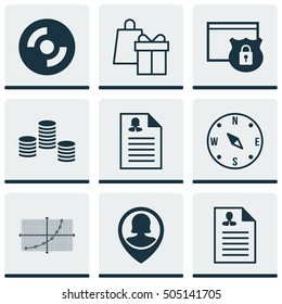 Set Of 9 Universal Editable Icons. Can Be Used For Web, Mobile And App Design. Includes Icons Such As Line Grid, Blank Cd, Female Application And More.