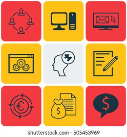 Set Of 9 Universal Editable Icons. Can Be Used For Web, Mobile And App Design. Includes Icons Such As Website Performance, Report, Currency Recycle And More.