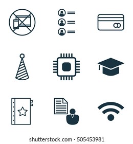 Set Of 9 Universal Editable Icons. Can Be Used For Web, Mobile And App Design. Includes Icons Such As Wireless, Report, Forbidden Mobile And More.