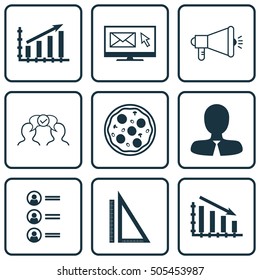 Set Of 9 Universal Editable Icons. Can Be Used For Web, Mobile And App Design. Includes Icons Such As Cooperation, Newsletter, Media Campaign And More.