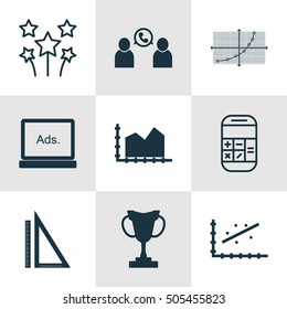 Set Of 9 Universal Editable Icons. Can Be Used For Web, Mobile And App Design. Includes Icons Such As Measurement, Line Grid, Analytics And More.